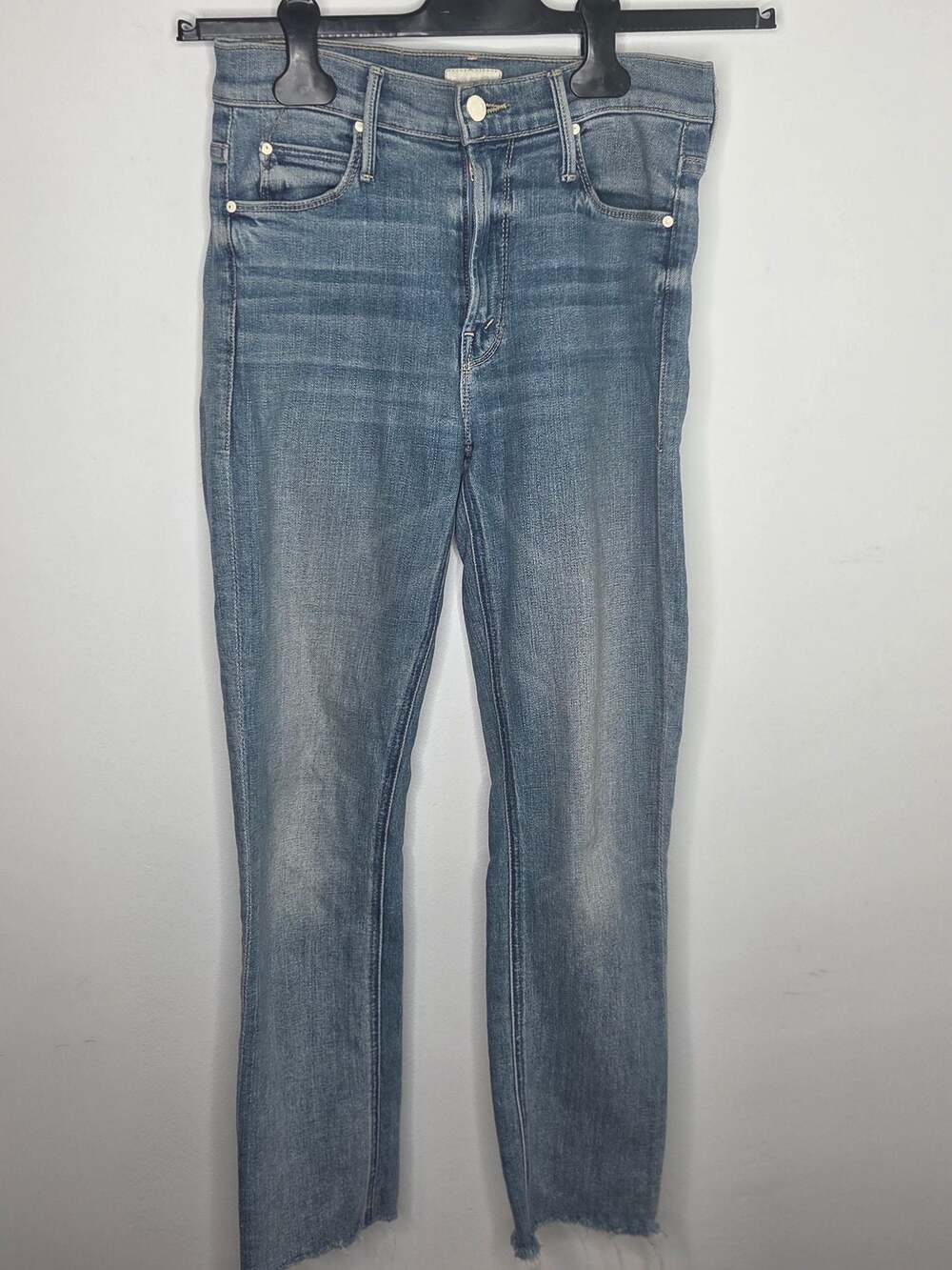 MOTHER Womens The Mid Rise Dazzler Crop Fray Denim Blue Jeans 25x26